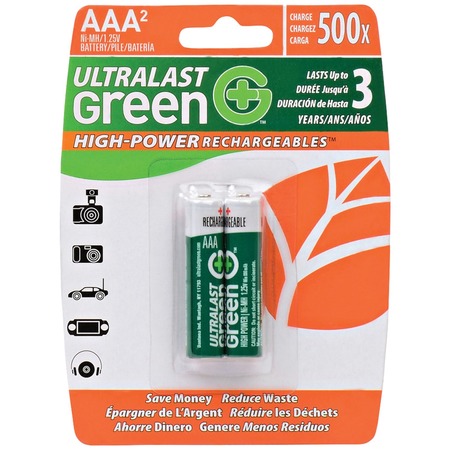 ULTRALAST Green High-Power Rechargeables AAA Batteries, Pack/2 ULGHP2AAA